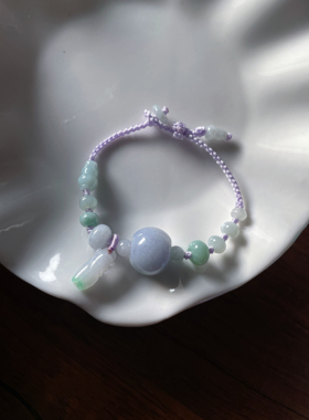 仙天然a货翡翠转好运春彩飘紫路路通一鸣惊人蝉福禄编织手绳手链