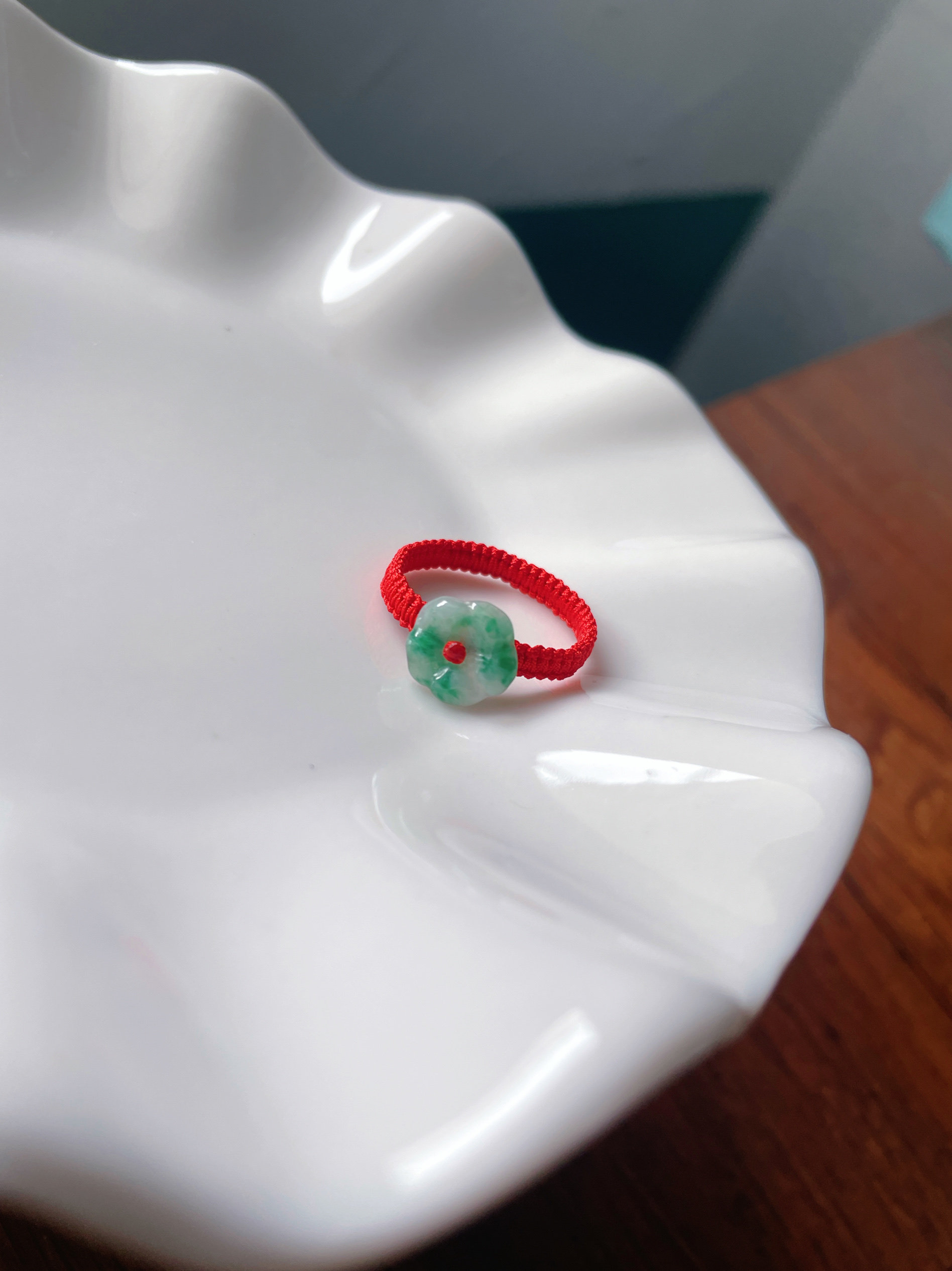 本命年红绳飘绿翡翠有钱花小戒指手工编织轻奢显白指环闺蜜生日礼
