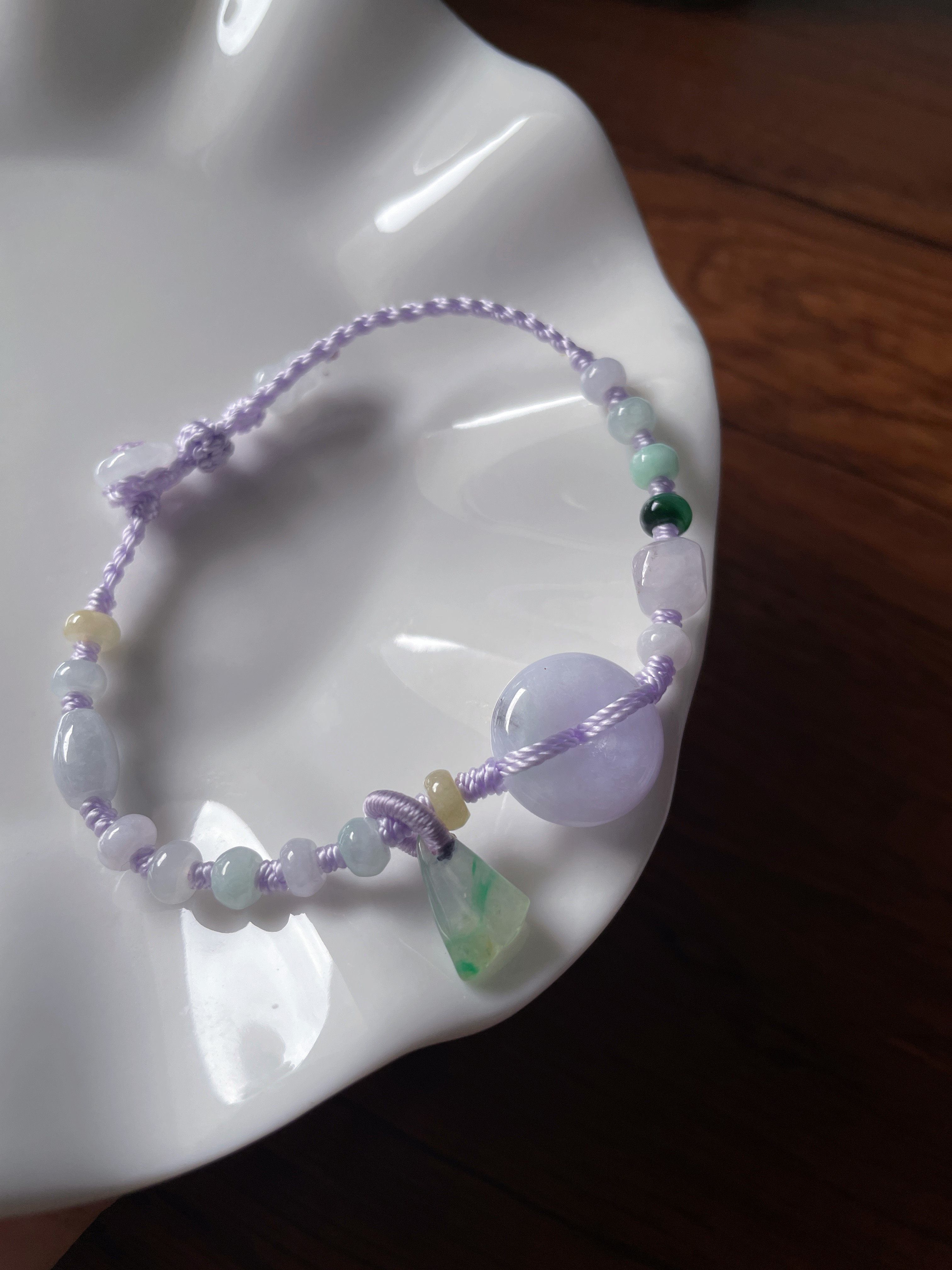天然a翡翠浅紫小平安扣提莲蓬提溜随形葫芦小花甜美好运手工编绳