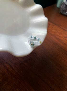 天然a货翡翠飘花小花戒指素圈冰蓝水小米珠戒圈玉戒简约ins风指环