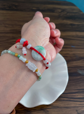 新年天然a翡翠飘绿小平安扣金刚结葫芦编织本命年好运男女红手绳