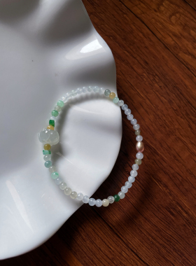 天然a货翡翠莲花珠3.5小米珠串天然珍珠极细圆珠气质单圈手串手链