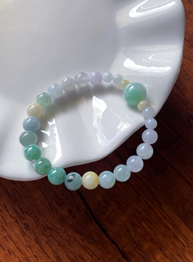 天然a货翡翠飘绿马卡龙卡7+11+圆珠转运珠清新甜手串手链玉石珠串