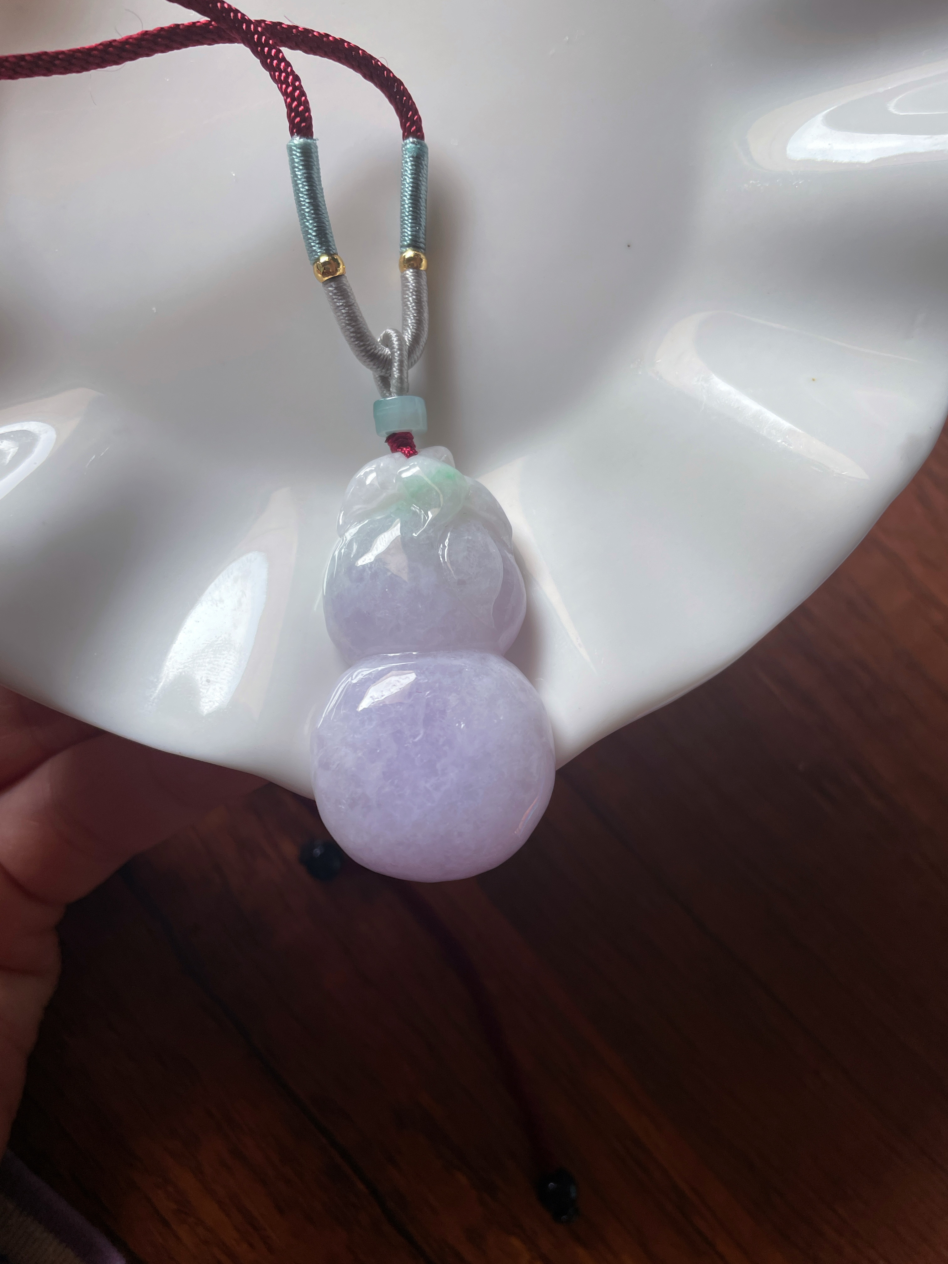 天然a货翡翠浅紫厚福禄大葫芦毛衣链吊坠手把件车挂坠挂绳大气款