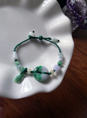 本命年天然a翡翠春彩飘绿小平安扣葫芦知足常乐显肤白好运手编绳