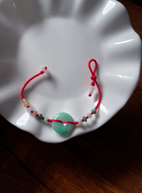 新年天然a货翡翠飘绿玉扣平安扣福禄葫芦好运成人儿童红手绳手链
