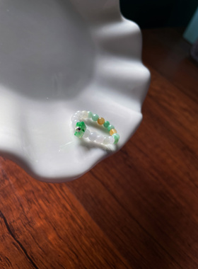 天然a货翡翠3.5小米珠串绿小碎石简约戒指环素圈女款闺蜜情侣礼品