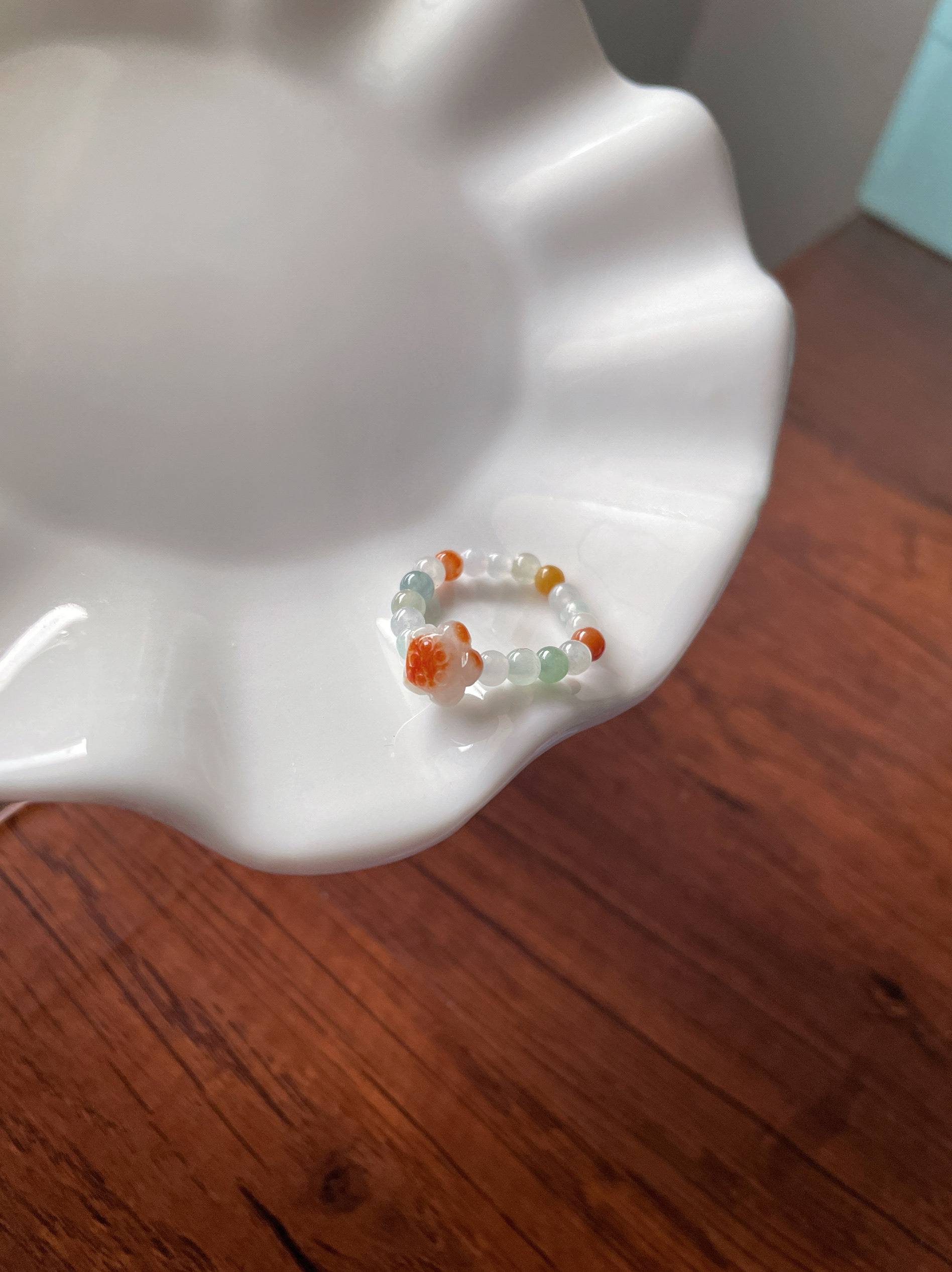 中式天然a货翡翠莲花珠小米珠多戒指/指环
