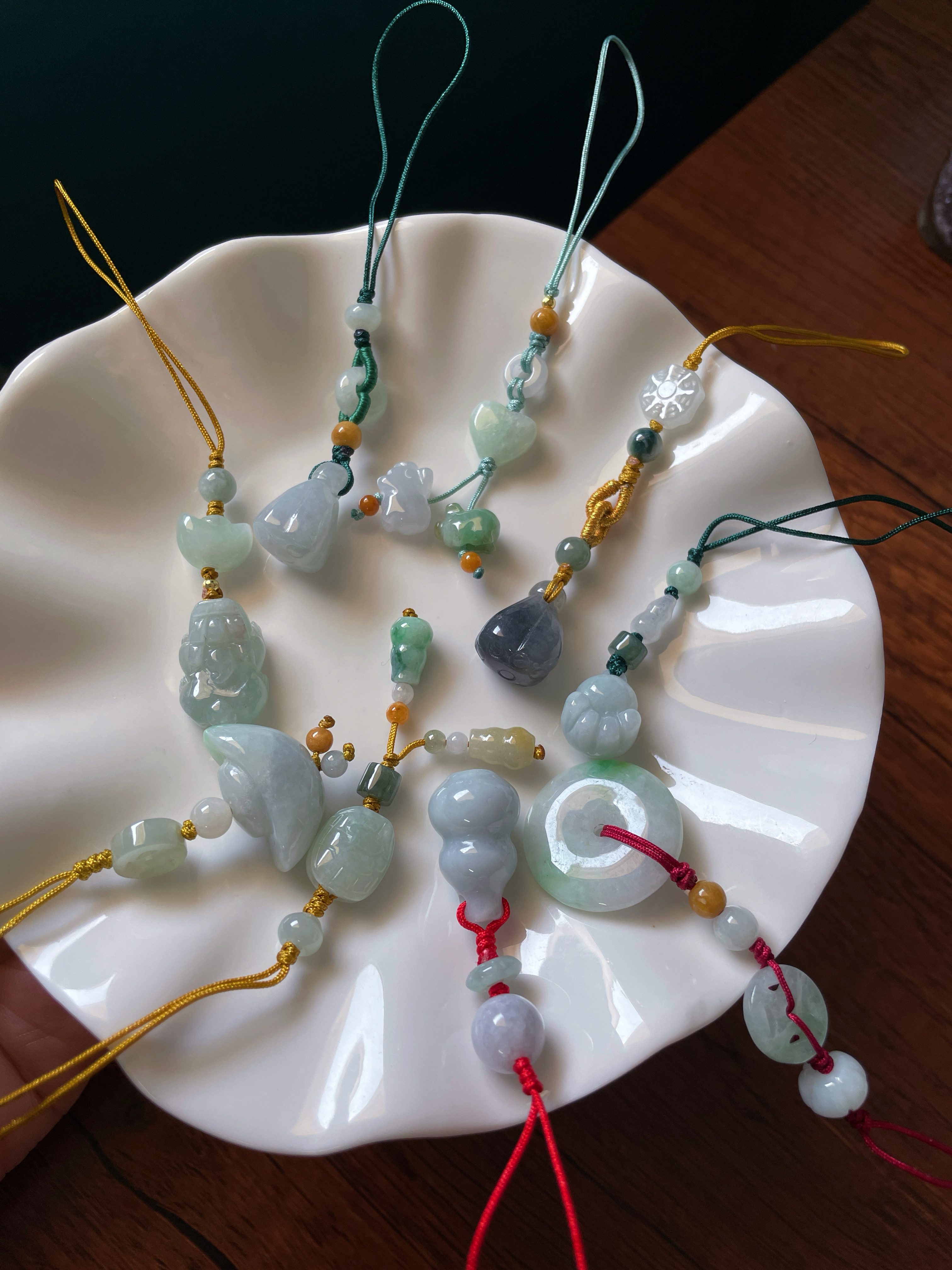 天然翡翠玉石葫芦平安扣莲蓬猫爪貔貅手机链绳锁钥匙包挂件绳吊坠