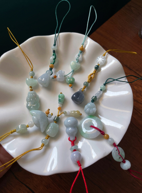 天然翡翠玉石葫芦平安扣莲蓬猫爪貔貅手机链绳锁钥匙包挂件绳吊坠