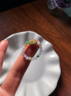 天然a货翡翠小米珠福禄转运925银镶黄翡转运小葫芦戒指指环戒圈