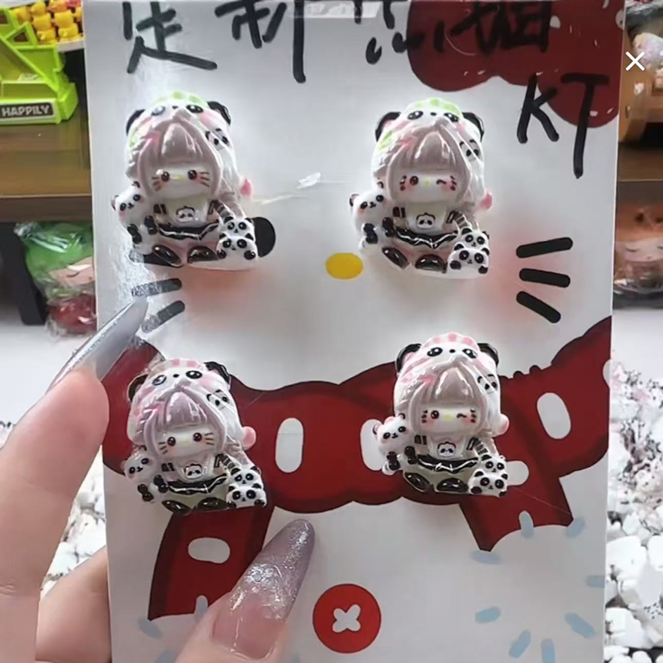 定制可爱kt熊猫卡通食玩diy奶油胶冰箱贴包挂树脂配件装饰品材料