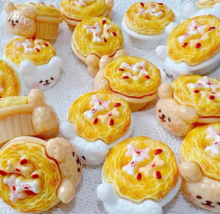 定制立体线条小狗蛋挞卡通食玩diy奶油胶钥匙扣树脂配件装饰摆件