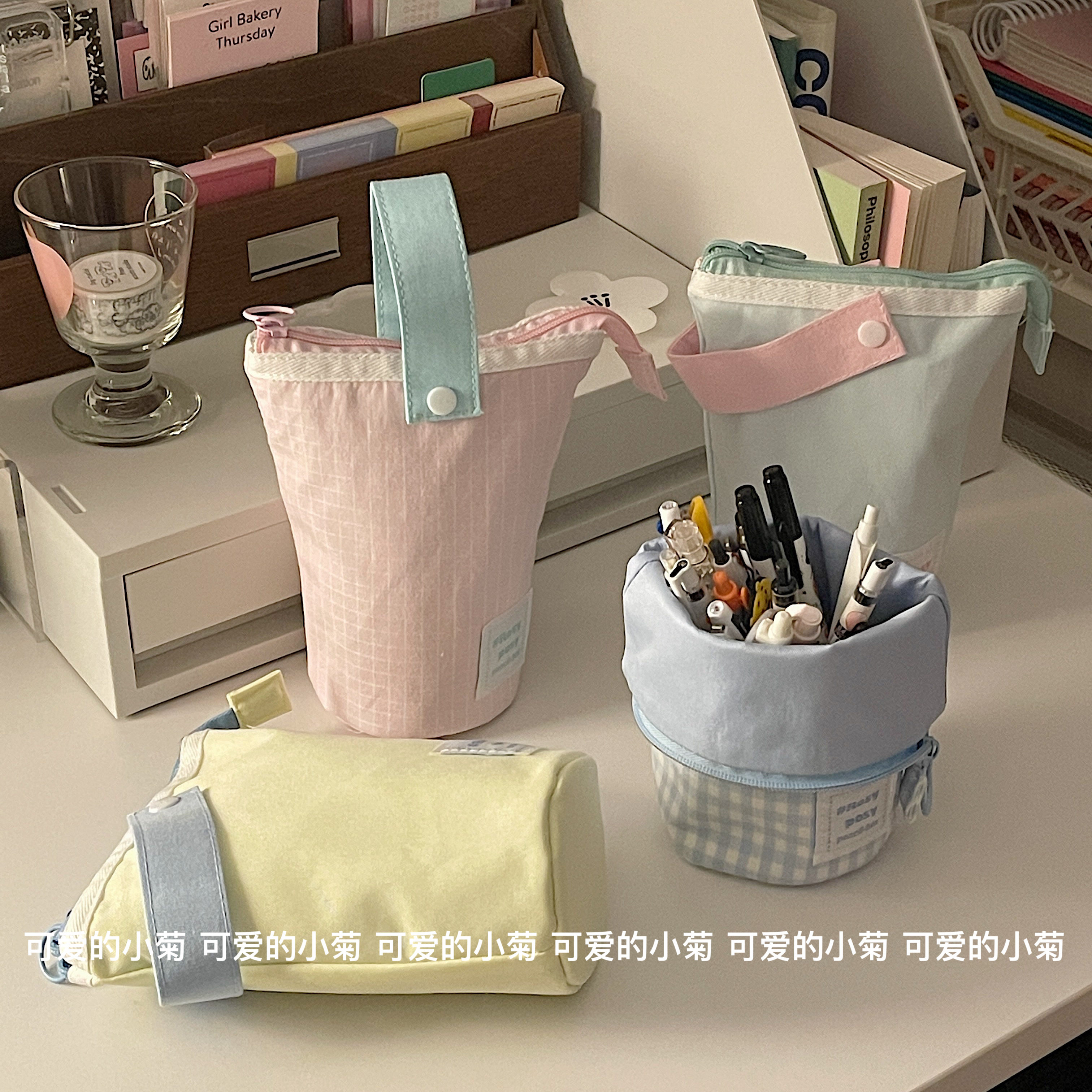 纯色折叠帆布大容量笔袋