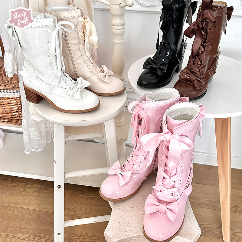 【现货】绵羊蹄蹄 绵羊泡芙Lolita可爱复古中筒靴