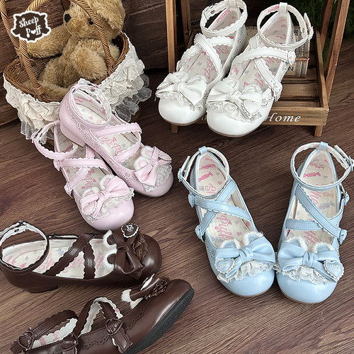 【现货】小熊妹妹 绵羊泡芙Lolita可爱复古镂空印花单鞋