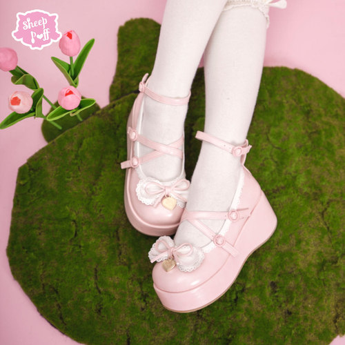 【现货】甜心厚卷 绵羊泡芙Lolita甜美可爱呲甜厚底松糕鞋 - 封面