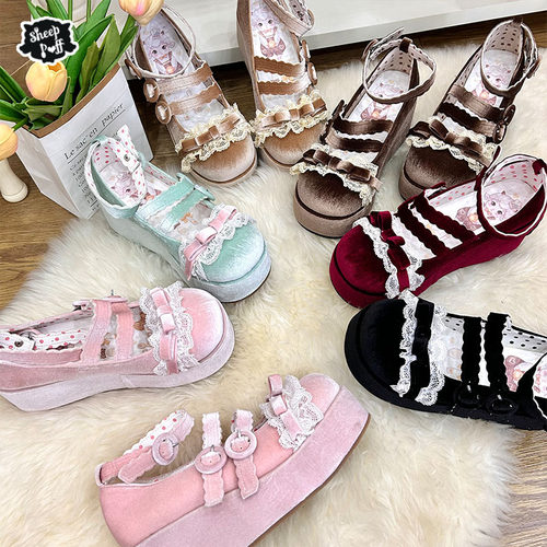 【现货】提拉米苏丝绒版 绵羊泡芙Lolita百搭蕾丝绒面松糕定制鞋