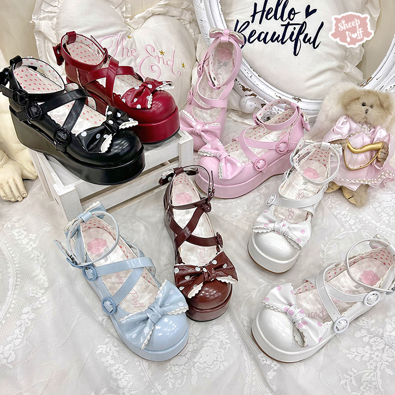 【现货】波板糖厚底包跟 绵羊泡芙Lolita波点蝴蝶结甜美松糕鞋