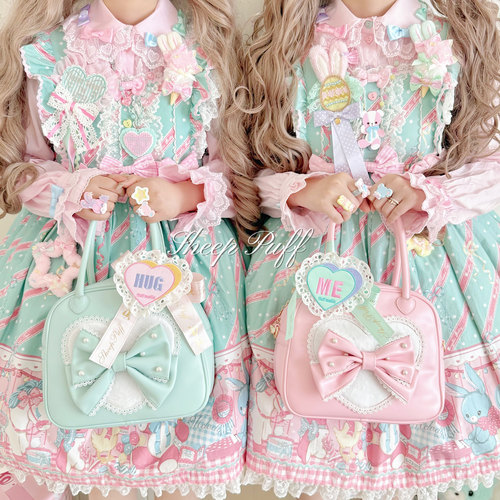 【现货】爱心波士顿lollita手提包原创设计可爱蝴蝶结花边甜娘包