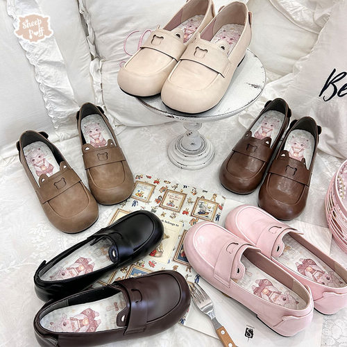 【现货】小熊面包大头单鞋绵羊泡芙Lolita百搭熊耳单鞋制服鞋JK