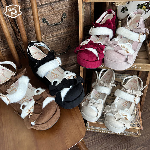 【定金】嗜睡小熊 绵羊泡芙Lolita绒面复古松糕厚底鞋