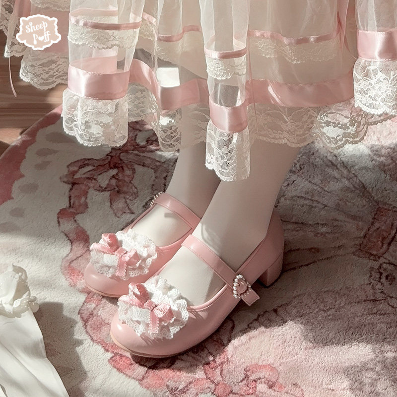 【现货】恋恋芭蕾 绵羊泡芙Lolita百搭蕾丝心形单鞋