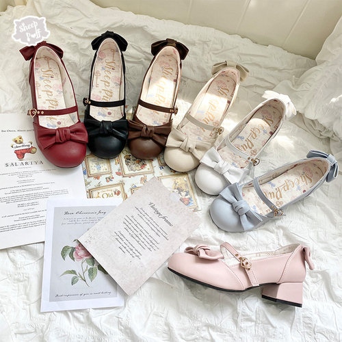 优雅绵羊蝴蝶结高跟鞋