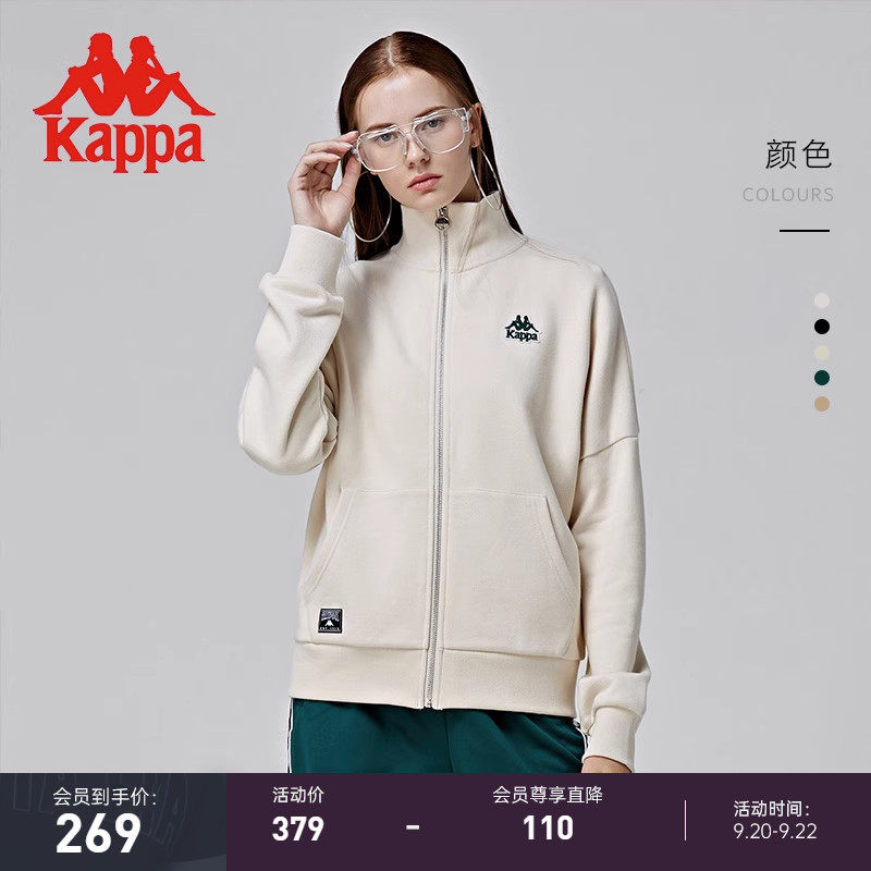 Kappa卡帕女复古印花卫衣BF风落肩外套针织立领教练开衫夹克上衣高性价比高么？