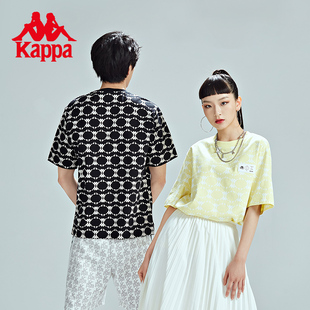 夏 Kappa卡帕复古老花短袖 情侣男女宽松运动T恤休闲圆领半袖
