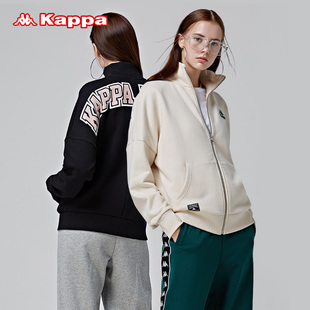 夹克上衣 Kappa卡帕女复古字母印花卫衣落肩运动外套针织立领开衫