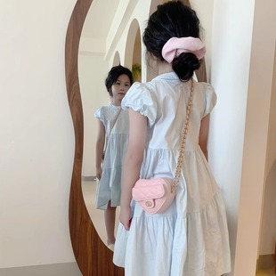 洋气菱格链条女童斜挎包百搭公主爱心零钱包 网红儿童包包2025新款