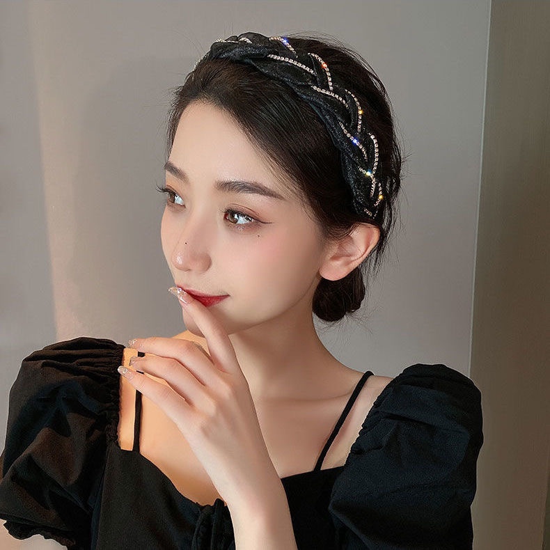 2022年春夏新款欧根纱链条发箍带齿防滑压发卡气质水钻麻花辫头箍
