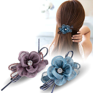 发夹头饰顶夹布艺花朵一字夹子韩国韩版成人时髦辣妈弹簧夹半扎发