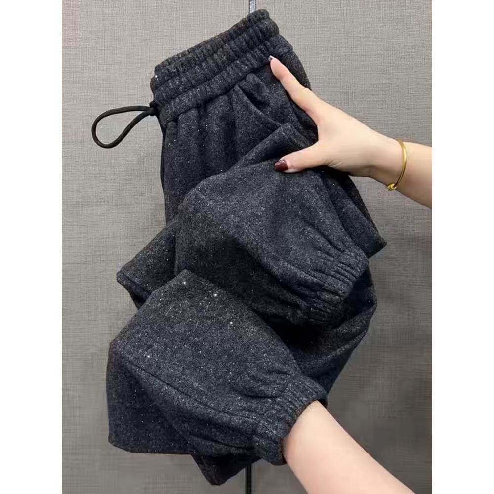 毛呢加绒加厚休闲裤女冬季新款宽松显瘦束脚哈伦裤高腰运动卫裤,女装/女士精品,卫裤,淘宝优惠券,粉丝福利购,淘宝优惠卷