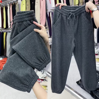 冬季高腰抽绳松紧腰束脚哈伦裤