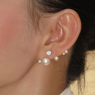 不对称锆石珍珠耳钉女小众设计高级感轻奢法式百搭巨好看AB款耳环