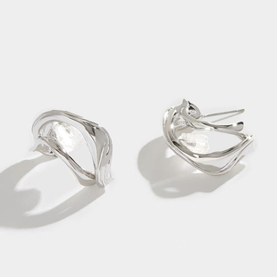 不完美受害人董洁同款水浪镶天然石银色设计高级简约百搭耳环耳钉