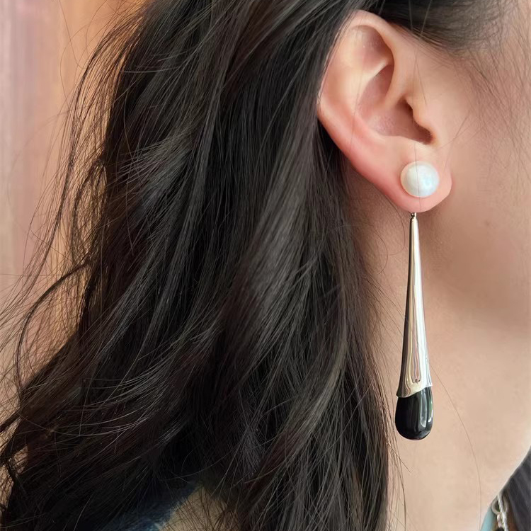 原创设计黑玛瑙925银耳环女