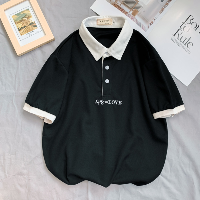 夏季日系复古刺绣纯色短袖polo衫男女情侣保罗衫潮流韩版翻领t恤在类目 男装, Polo衫中 - 来自Buy2taobao.com提供专业的淘宝代购服务