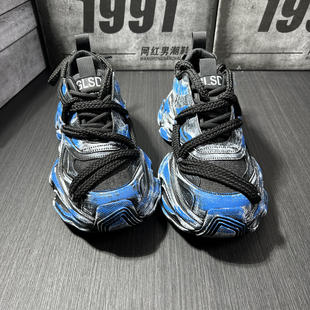 涂鸦做旧男鞋2025新款秋季厚底增高个性老爹鞋脏脏时尚运动休闲鞋