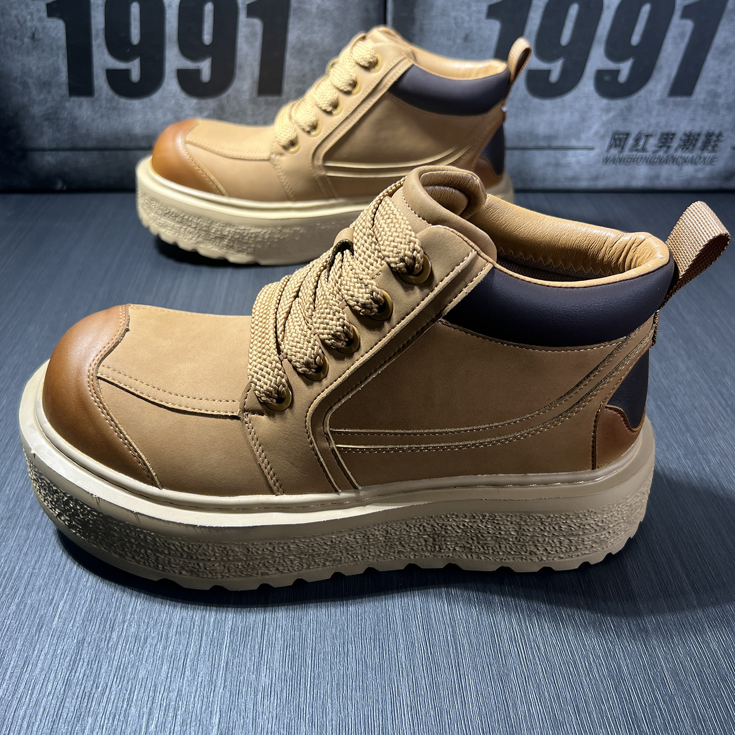 ins风黑色简约高帮鞋软底透气情侣鞋复古街头风厚底设计男女同款