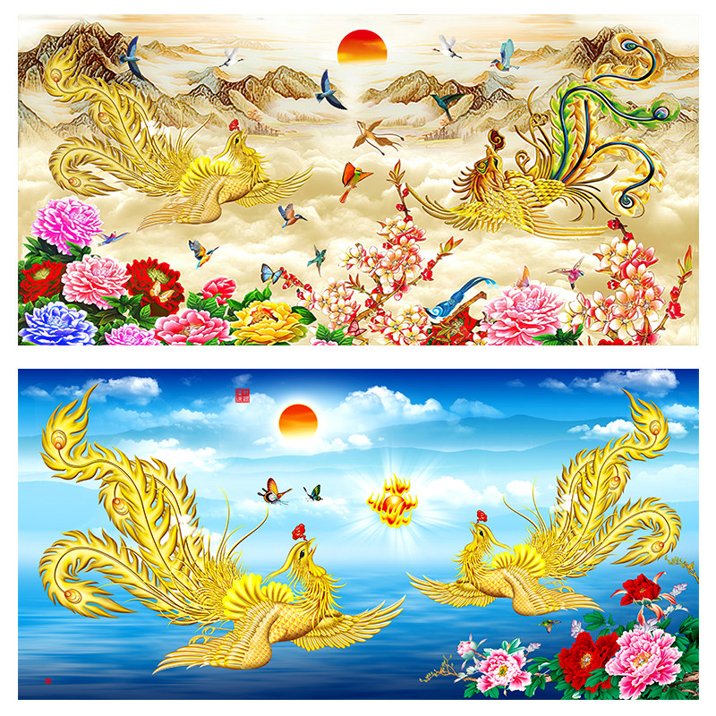 凤凰神鸟挂画双凤牡丹壁画金凤凰百鸟朝凤客厅办公室吉祥招财墙画