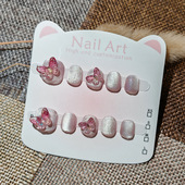 高级感蝴蝶猫眼儿童穿戴甲卡通 11岁女童美甲 立体假指甲贴片