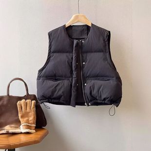 坎肩加厚保暖圆领马夹背心外套 宽松大码 棉马甲女短款 外穿秋冬韩版