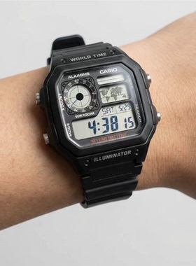 卡西欧 树脂表带 简约风运动防水石英小方块男表AE-1200WH-1A