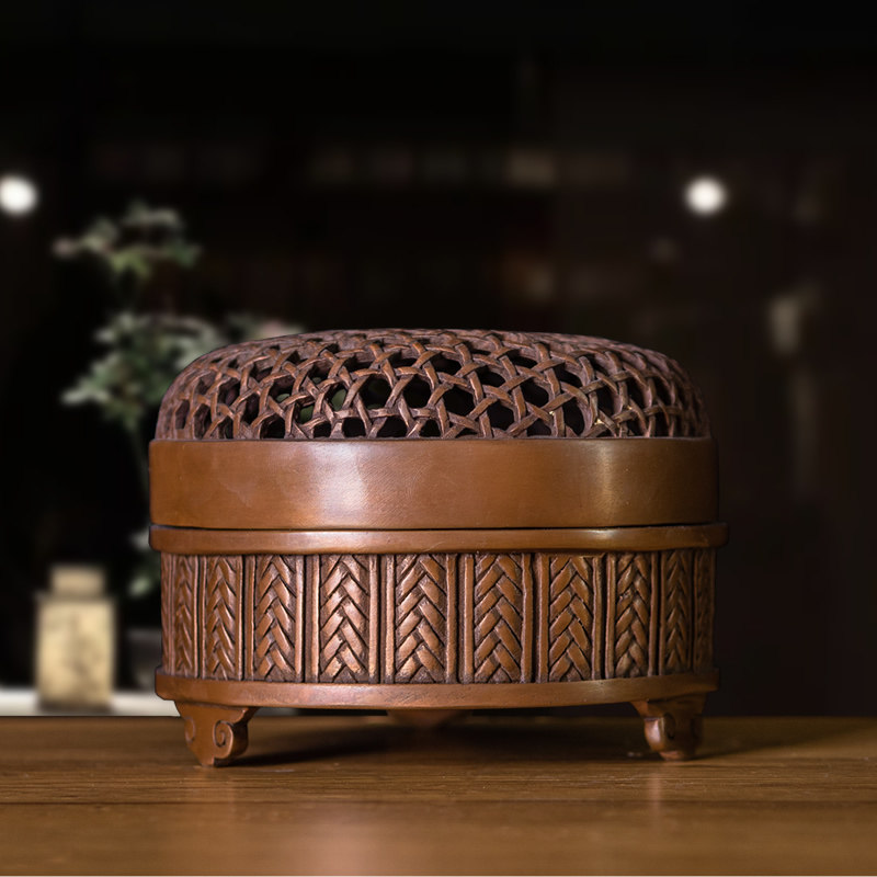 紫铜藤编纹如意三足香薰炉 蛐蛐罐摆件 客厅书房办公室装饰工艺品,家居饰品,香薰炉,淘宝优惠券,粉丝福利购,淘宝优惠卷