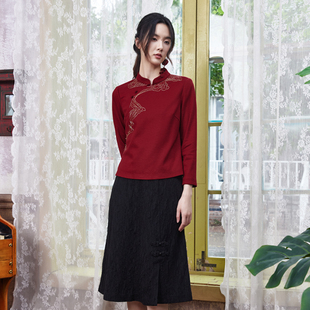 国风复古女装 小立领时尚 珠绣旗袍上衣改良中式 布符秋冬新款