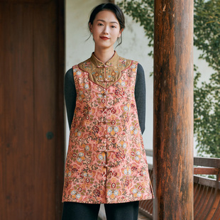 我布新款 外搭 原创复古大方背心马夹刺绣拼接简约马甲女式