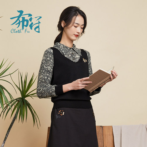 布符春季新款原创经典时尚洋气绣花简约精致拼接休闲衬衫女
